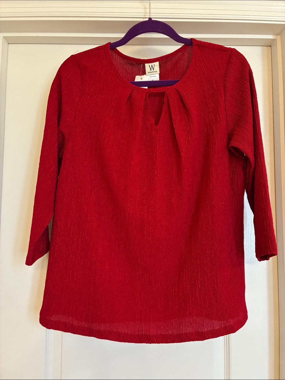 Wrapper Red Keyhole Neck 3/4 Sleeve Blouse